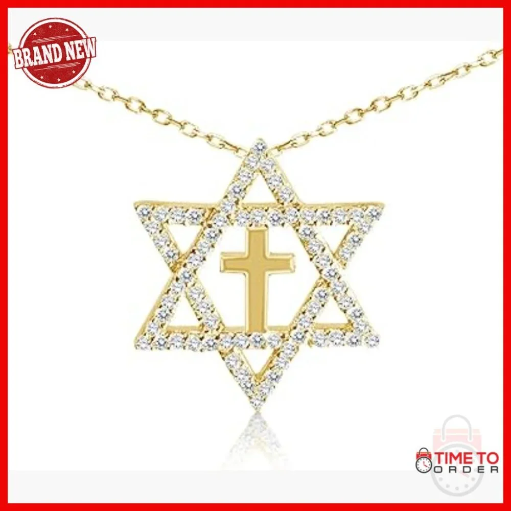 Sterling Silver Star of David Cross Pendant Necklace 16 Inch Chain